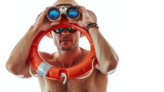 man-with-life-preserver-his-face-looking-through-ring