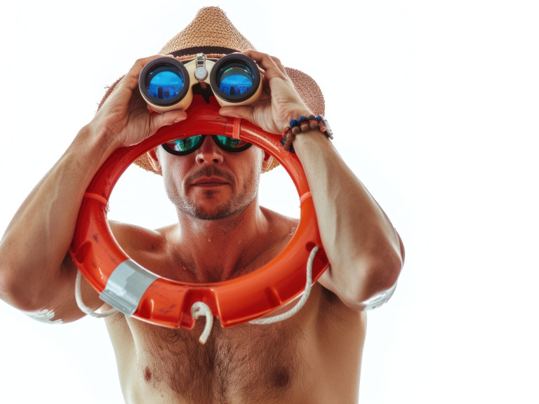 man-with-life-preserver-his-face-looking-through-ring